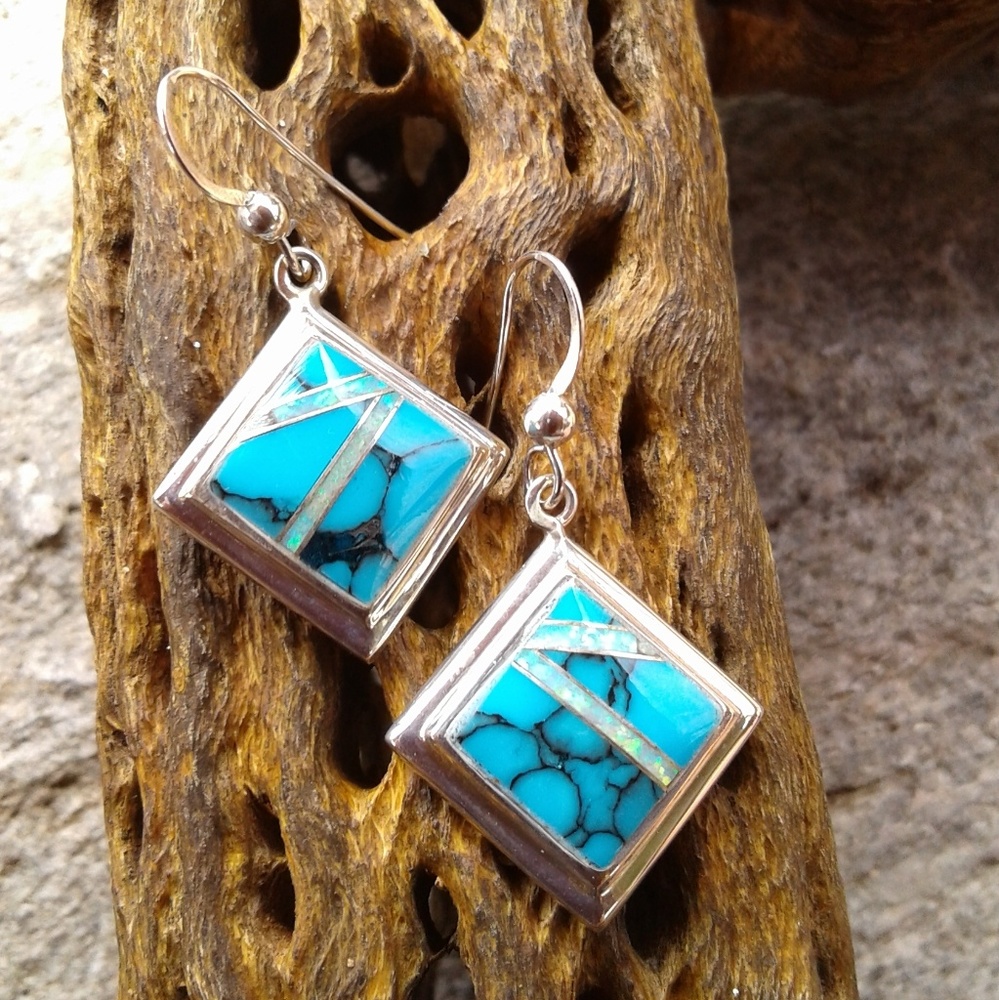 Sterling silver Turquoise inlaid earrings